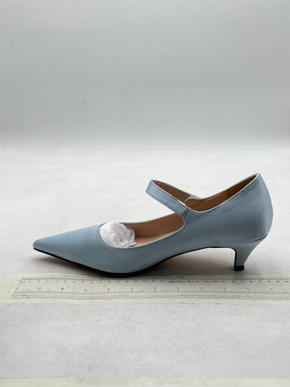 FSJ Light Blue Mary Jane Shoes Satin Pointed Toe Low Heels Wedding Office Pumps